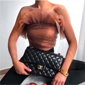 Zara Tulle Ruffle Polka Dot Strapless Crop Top Bloggers Favorite NWT Size- M